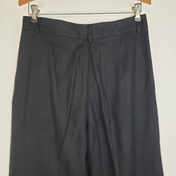 Free People Lyla Linen Trouser Pants Black Wide Leg Cuffed Womens Size 2 - Picture 4 of 10